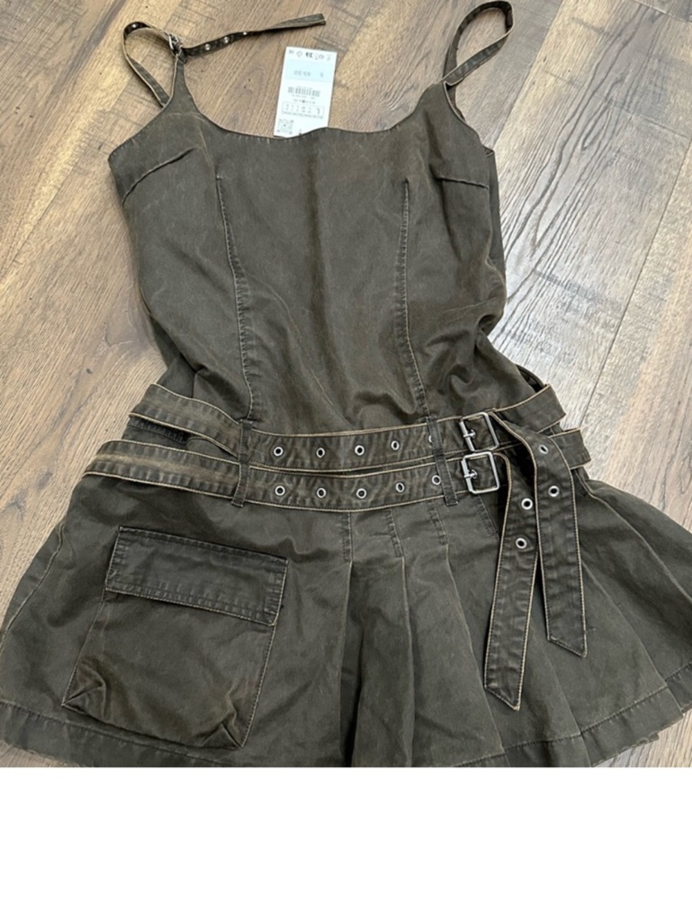 Zara Olive Green Utility Belted Mini Dress